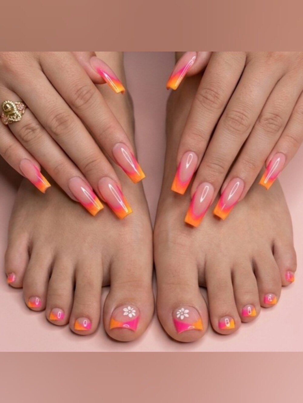 2/$25 Sunset Ombre Press-On Nail Set — Pink & Orange